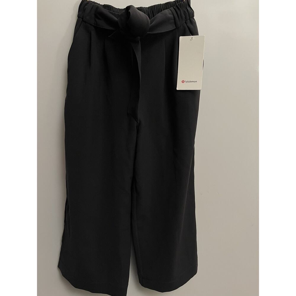 Lululemon Pants Womens 4 Wide Leg Black Noir Pleated Trousers High Rise Belted